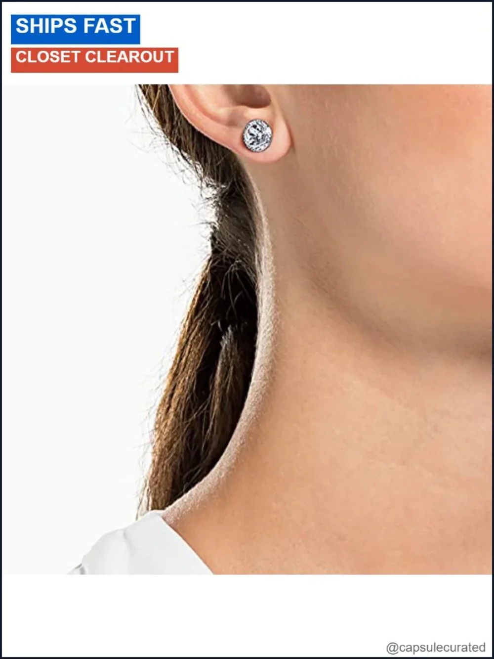 Crystal Stud Earrings Rhodium Plated Butterfly Back